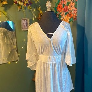 Torrid White BabyDoll Blouse Sheer Floral Back